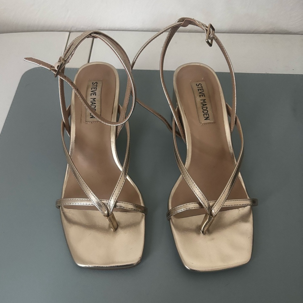 Steve Madden Gold Strappy Sandals with Square-Toe Design ONLY WORN ONCE